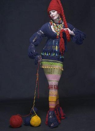 Вязаное крючком разноцветное платье  в стиле бохо из хлопка2 фото