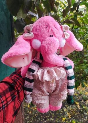 Велика рожева м’яка іграшка дівчинка слоненя махра
