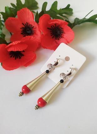 Сережки підвіски з коралом 2