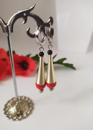 Сережки підвіски з коралом 3