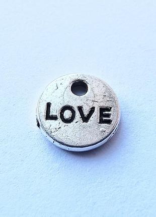 Подвеска finding кулон круглый люблю love античное серебро 9 мм