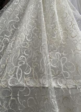 Тюль фатин кольору айворі+золото густою красивою вишивкою недорога гардина сітка...