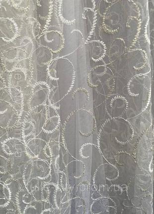 Тюль фатин кольору айворі+золото густою красивою вишивкою недорога гардина сітка...