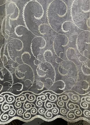 Тюль фатин кольору айворі+золото густою красивою вишивкою недорога гардина сітка...