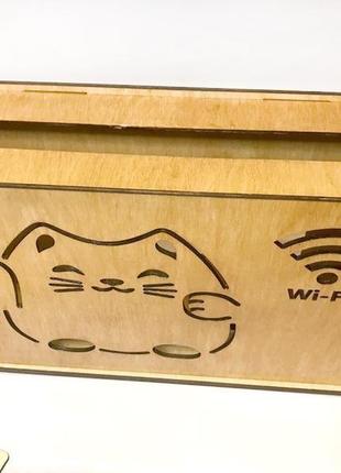 Коробка для роутера "кот wi-fi" 30х20х8 см (цвет дуб)2 фото