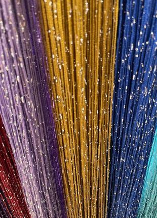 Шторы нити дождь однотонные кисея. штори нитки з люрексом прямі - гірчичний колір
