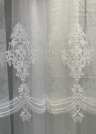 Тюль бамбук вишивкою в кольорі айворі високим низом 1 м шикарна гардина турецька для...