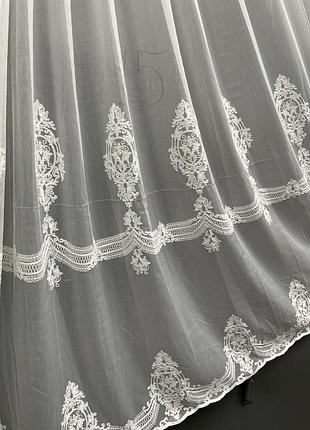 Тюль бамбук вишивкою в кольорі айворі високим низом 1 м шикарна гардина турецька для...