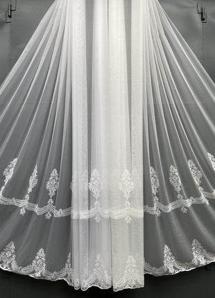 Тюль бамбук вишивкою в кольорі айворі високим низом 1 м шикарна гардина турецька для...