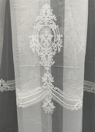 Тюль бамбук вишивкою в кольорі айворі високим низом 1 м шикарна гардина турецька для...