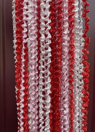 Шторы нити радуга спирали кисея. штори  нитки спіралі - білий+сітло рожевий+червоний