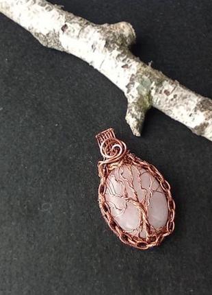 Медный кулон стильный подарок ожерелье из розового кварца «дерево жизни»8 фото