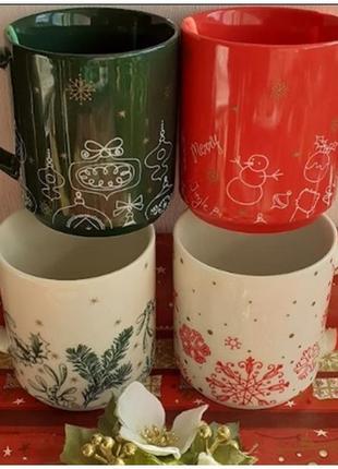 Сувенірний набір порцелянових чашок різдво 2024, 4 шт3 фото