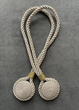 Магніт для штор з шнуром крем, декор штор та портьєр, шторний підхват на магніті для...