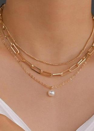 12-147 потрійний ланцюжок з підвіскою кулоном тройная цепочка с подвеской кулоном