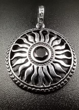 Кулон "сонце з чорним каменем" (срібло 925, малий)6 фото