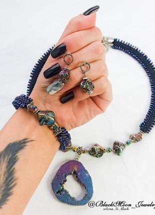 Комплект украшений браслет серьги колье из бисера и натуральных камней2 фото