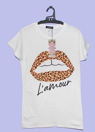 Boohoo. товар привезен из англии. футболка с леопардовыми губами.4 фото