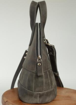 Женская сумка бриф кейс из натуральной кожи с винтажным эффектом темно-серого цвета4 фото