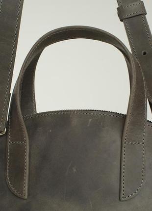 Женская сумка бриф кейс из натуральной кожи с винтажным эффектом темно-серого цвета3 фото