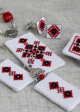 Комплект украшений в украинском стиле для нее и него украинские украшения красный черный