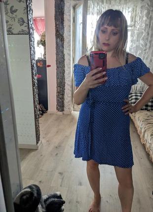 Синє плаття в горошок 14-1810 фото