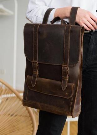 Вместительный женский рюкзак  из натуральной винтажной кожи коричневого цвета5 фото