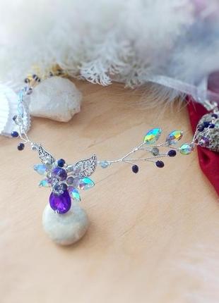 Эльфийская ветка диадема тиара корона косплей фиолетовый лиловый налобное украшение веночек ободок1 фото