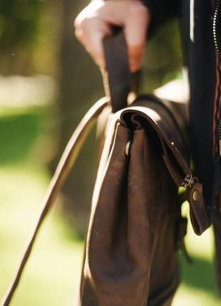 Стильный мужской рюкзак  lumber из натуральной винтажной кожи коричневого цвета8 фото