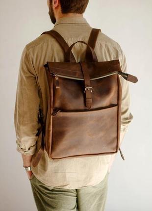 Стильный мужской рюкзак  lumber из натуральной винтажной кожи коричневого цвета6 фото