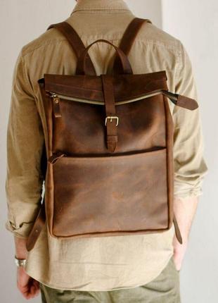 Стильный мужской рюкзак  lumber из натуральной винтажной кожи коричневого цвета