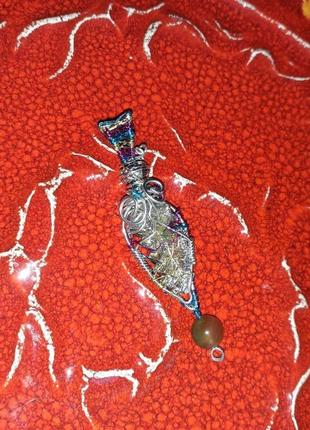 Кулон-підвіска "різнобарв'я вісмуту" з намистиною агата3 фото