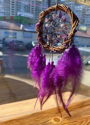 Натуральний ловець снів з верби, аметиста та сухоцвітів