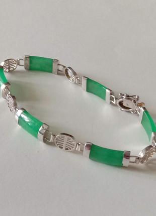 Серебряный браслет винтажный нефрит серебро
