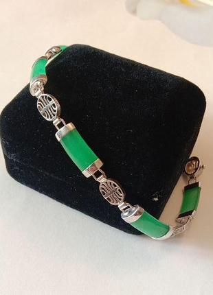 Серебряный браслет винтажный нефрит серебро2 фото