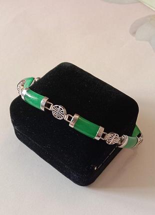 Серебряный браслет винтажный нефрит серебро4 фото