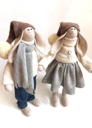 Пара зайчиків тільда "перший сніг" сім'я оригінальний подарунок