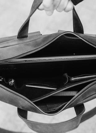 Мужская винтажная деловая сумка ручной работы из натуральной кожи темно-серого цвета8 фото