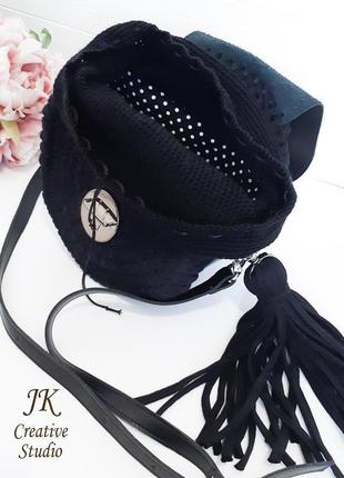 Круглая сумочка "black" из трикотажной пряжи2 фото