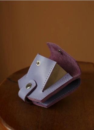 Миниатюрный кошелек ручной работы лавандового цвета из натуральной кожи с легким глянцевым4 фото
