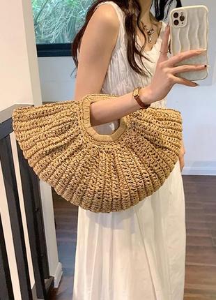Жіноча плетена сумка з рафії літня містка солом'яна сумка клатч колір бежевий