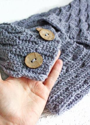 Бледно голубой снуд вязаный женский зимний шарф снуд шерстяной в один оборот снуд с пуговицами