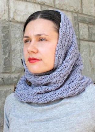 Бледно голубой снуд вязаный женский зимний шарф снуд шерстяной в один оборот снуд с пуговицами