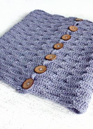 Бледно голубой снуд вязаный женский зимний шарф снуд шерстяной в один оборот снуд с пуговицами