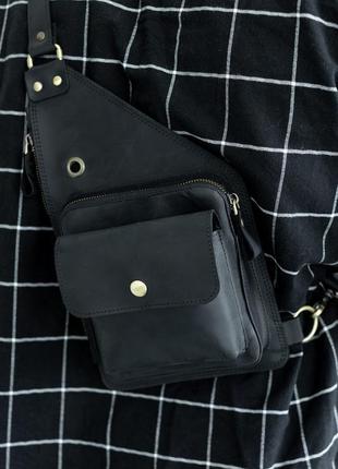 Мужская сумка-кобура holster черного цвета из натуральной винтажной кожи3 фото