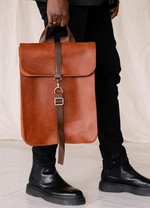 Стильний міський чоловічий рюкзак  коньячного кольору з натуральної вінтажної шкіри