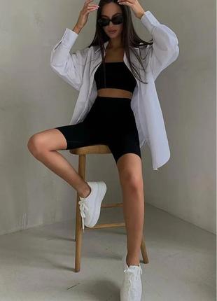 Трендовый костюм-двойка в рубчик топ майка и шорты велосипедки