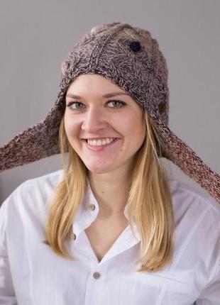 Зимняя шапка ручной вязки, женская шерстяная шапка, массивная вязаная шапка, теплая шапка с помпонам4 фото