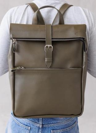 Стильний рюкзак ручної роботи з натуральної напівматовою шкіри кольору хакі4 фото