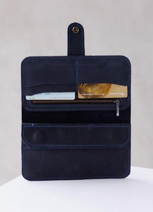 Стильное портмоне ручной работы арт. 202 из натуральной винтажной кожи синего цвета2 фото